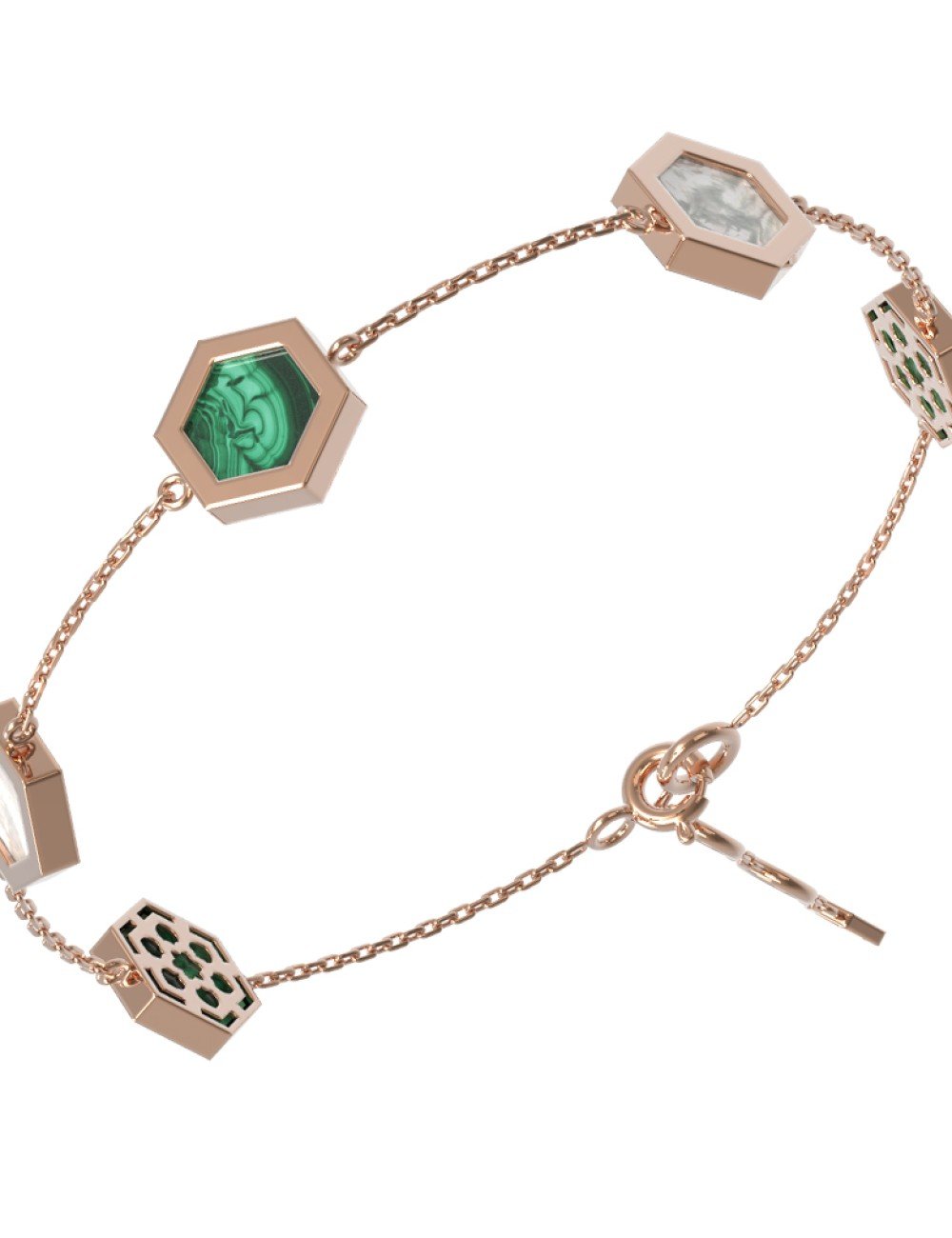 Браслет из золота c малахитом и перламутром