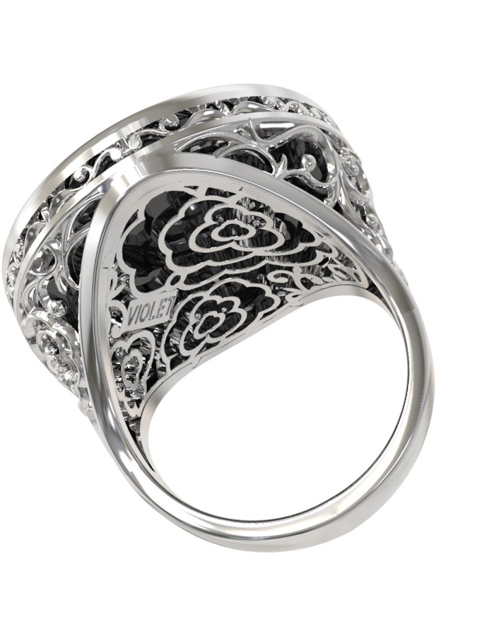 Кольцо из белого золота c ониксом и перламутром