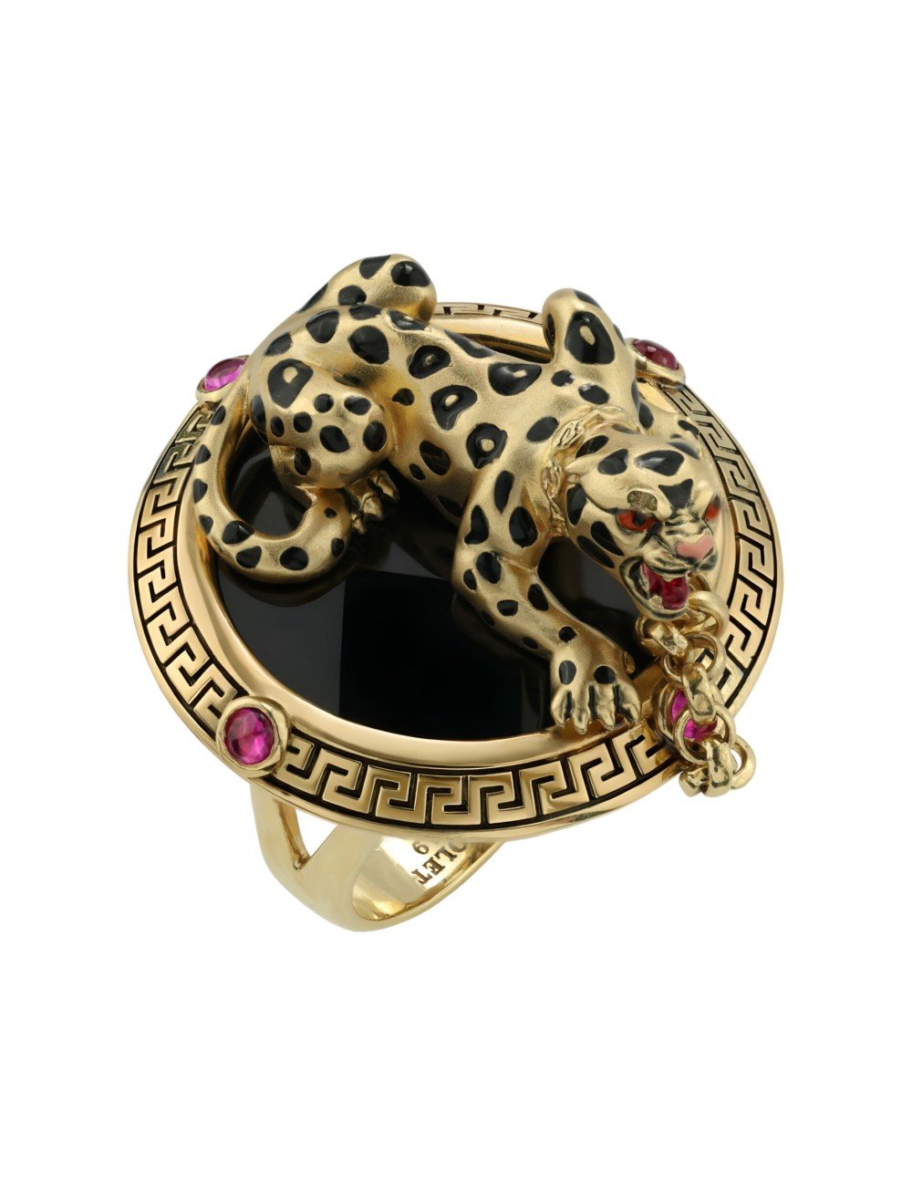 Кольцо из лимонного золота c эмалью, ониксом и рубином