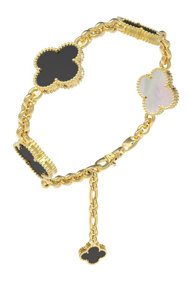 Браслет из лимонного золота c ониксом и перламутром