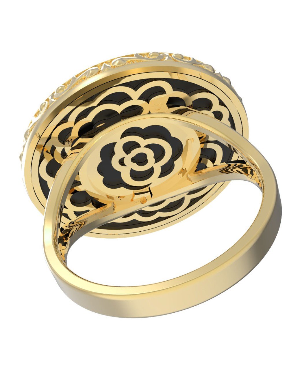 Кольцо из лимонного золота c ониксом и перламутром