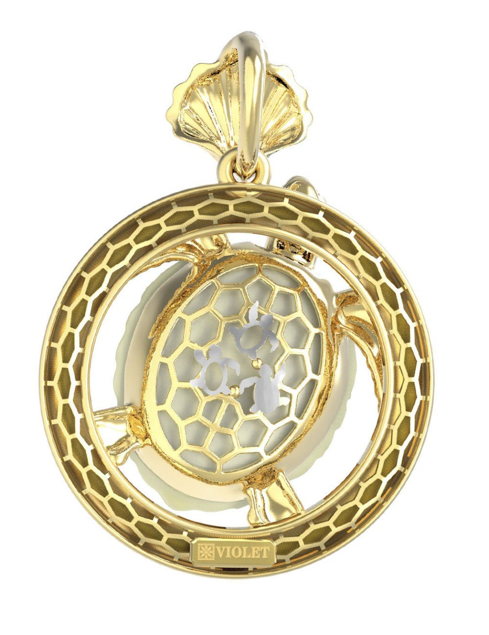 Подвеска из лимонного золота c эмалью и бивнем мамонта