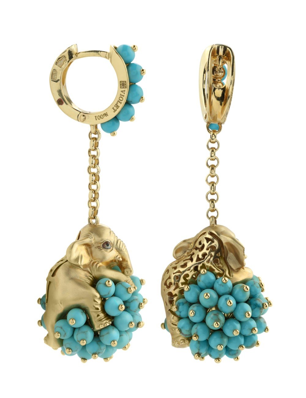 Серьги из лимонного золота c эмалью и бирюзой