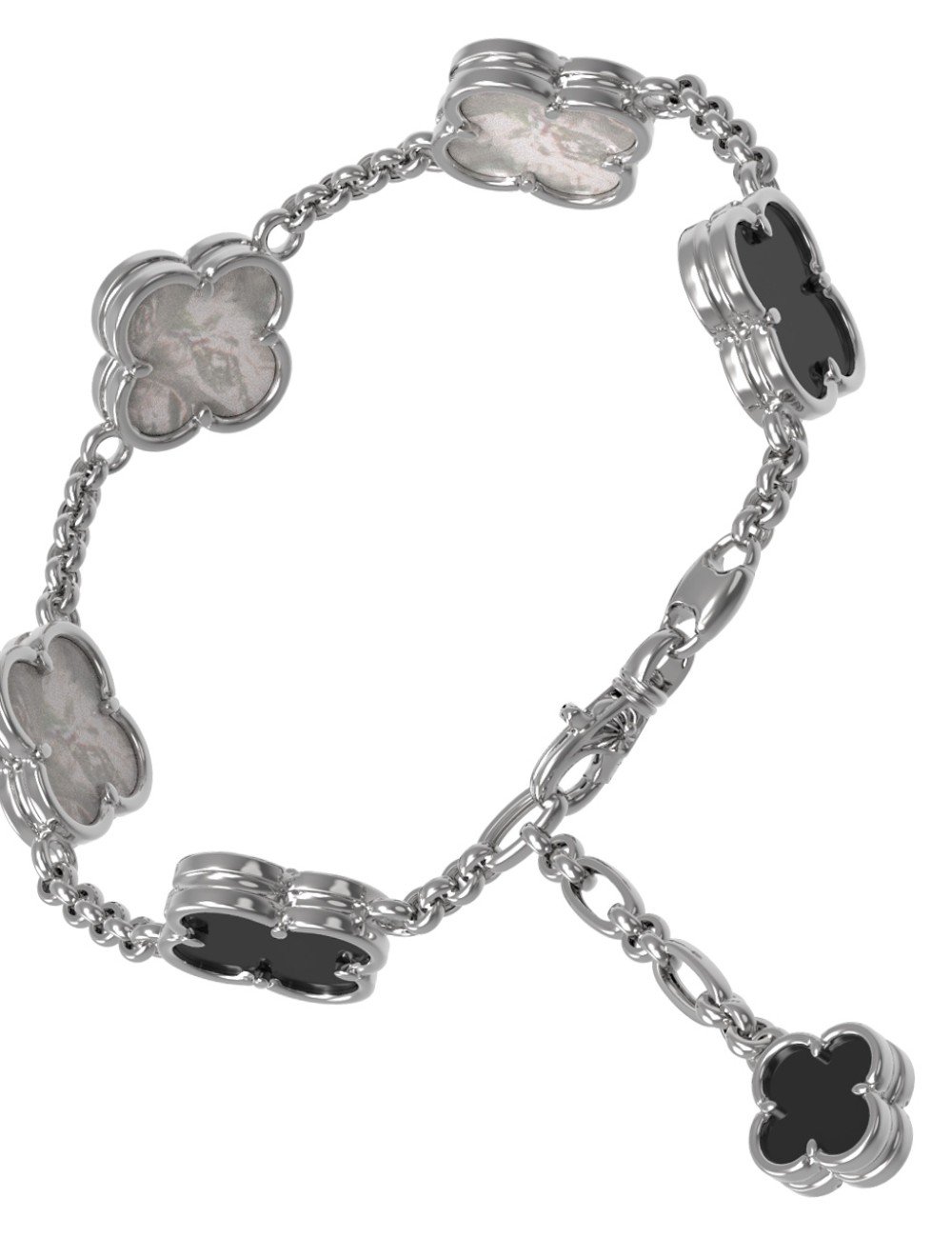 Браслет из белого золота c ониксом и перламутром