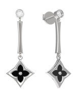 Серьги из белого золота c фианитом и ониксом