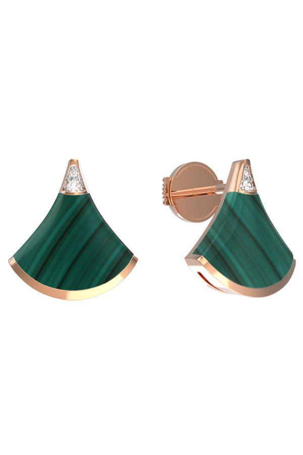 Серьги из золота c бриллиантами и малахитом