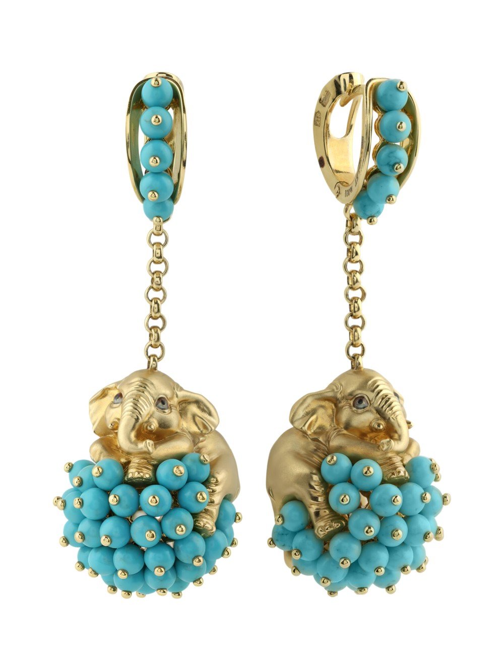 Серьги из лимонного золота c эмалью и бирюзой