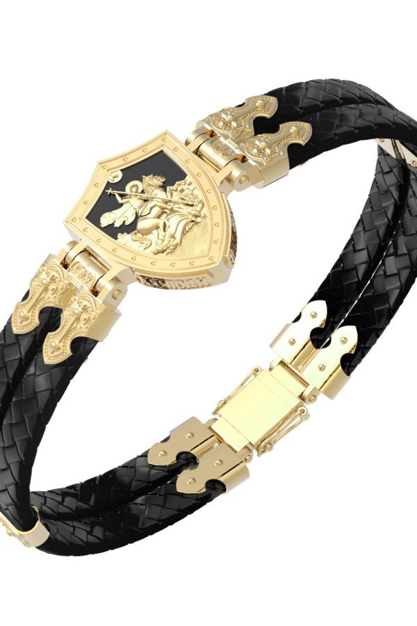 Браслет из лимонного золота c шнурком и ониксом