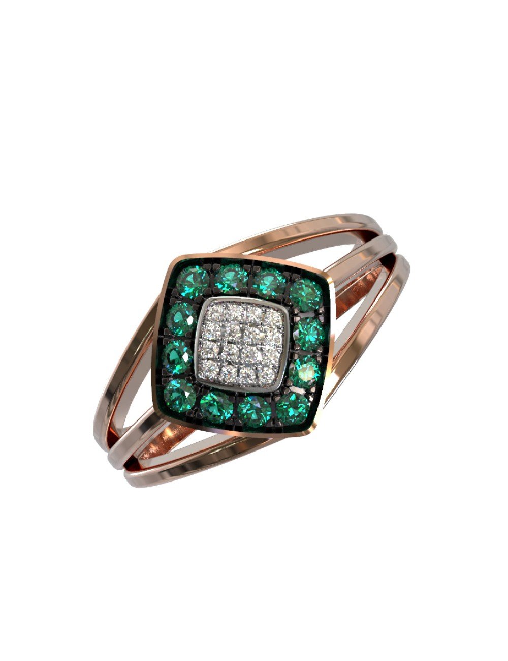 Кольцо из золота c бриллиантами и изумрудом