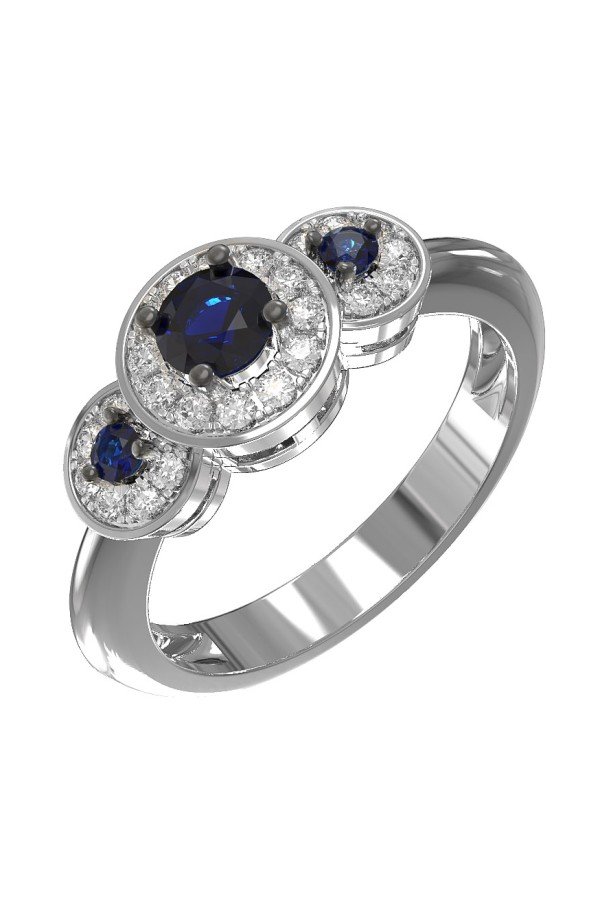 Кольцо из белого золота c бриллиантами и сапфиром