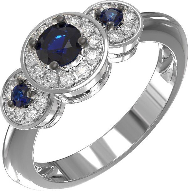 Кольцо из белого золота c бриллиантами и сапфиром