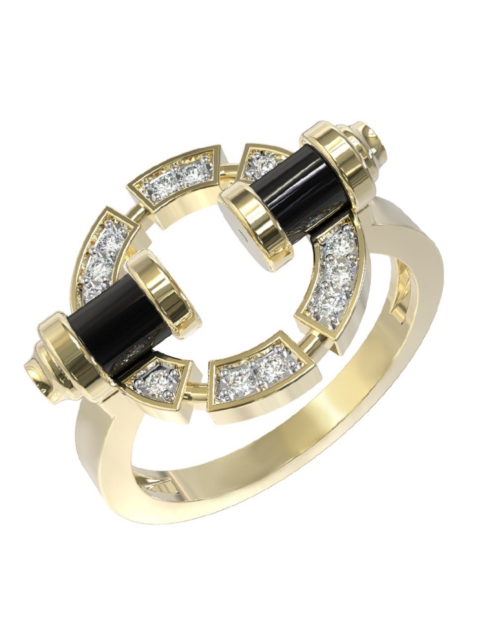 Кольцо из лимонного золота c бриллиантами и ониксом