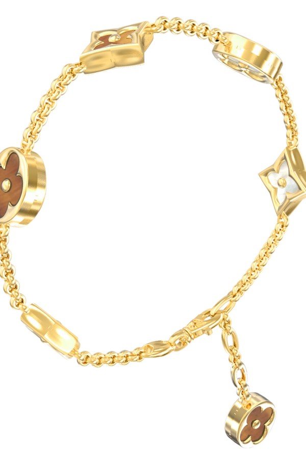 Браслет из лимонного золота c тигровым глазом и перламутром