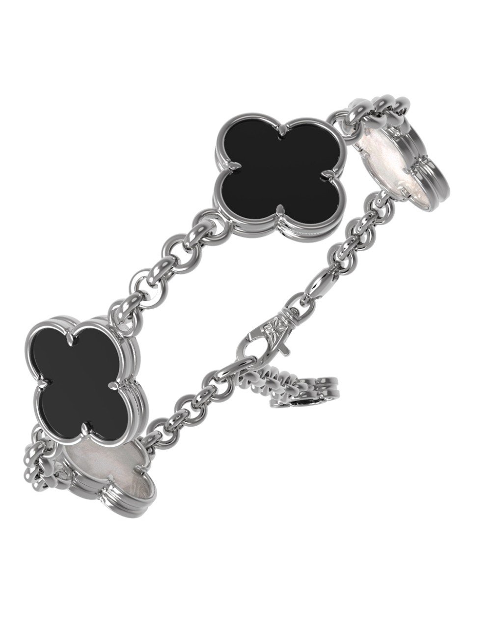 Браслет из белого золота c ониксом и перламутром