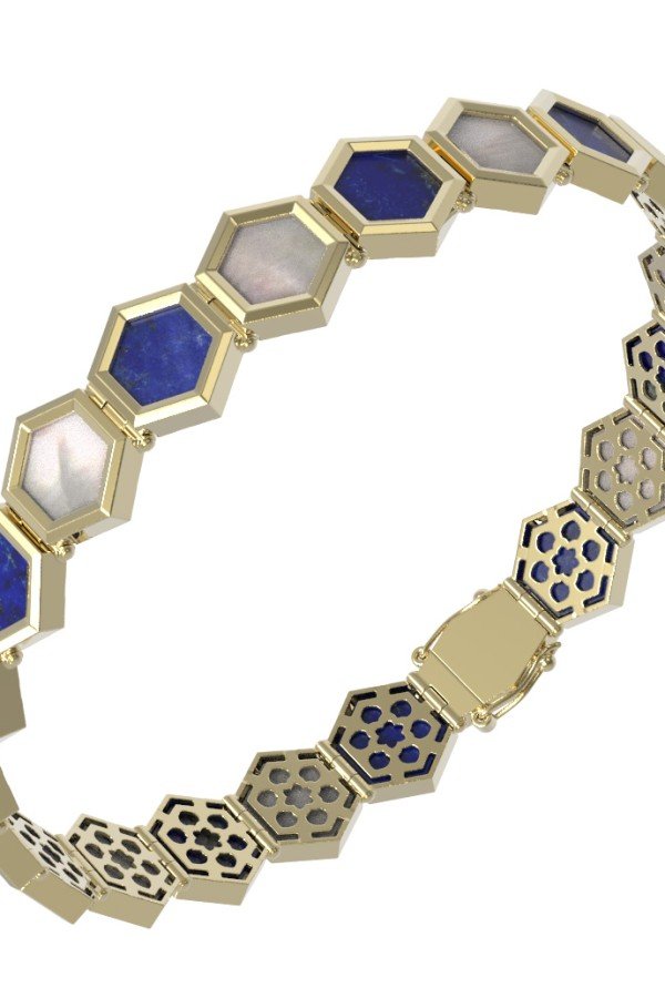 Браслет из лимонного золота c лазуритом и перламутром