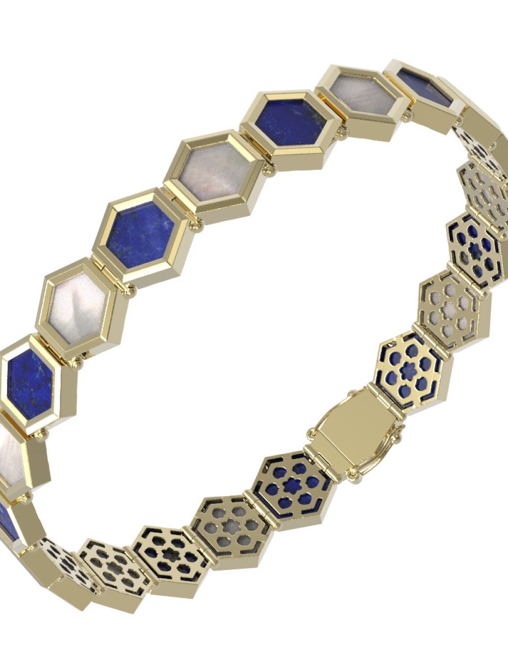 Браслет из лимонного золота c лазуритом и перламутром