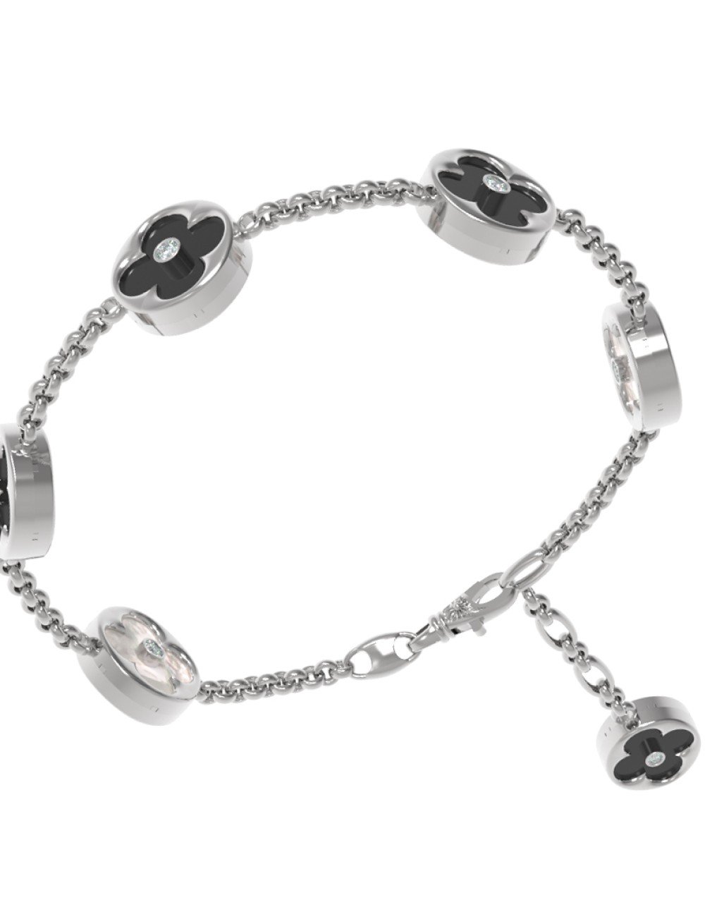 Браслет из белого золота c бриллиантами, ониксом и перламутром