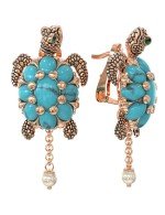 Серьги из золота c эмалью, жемчугом и бирюзой