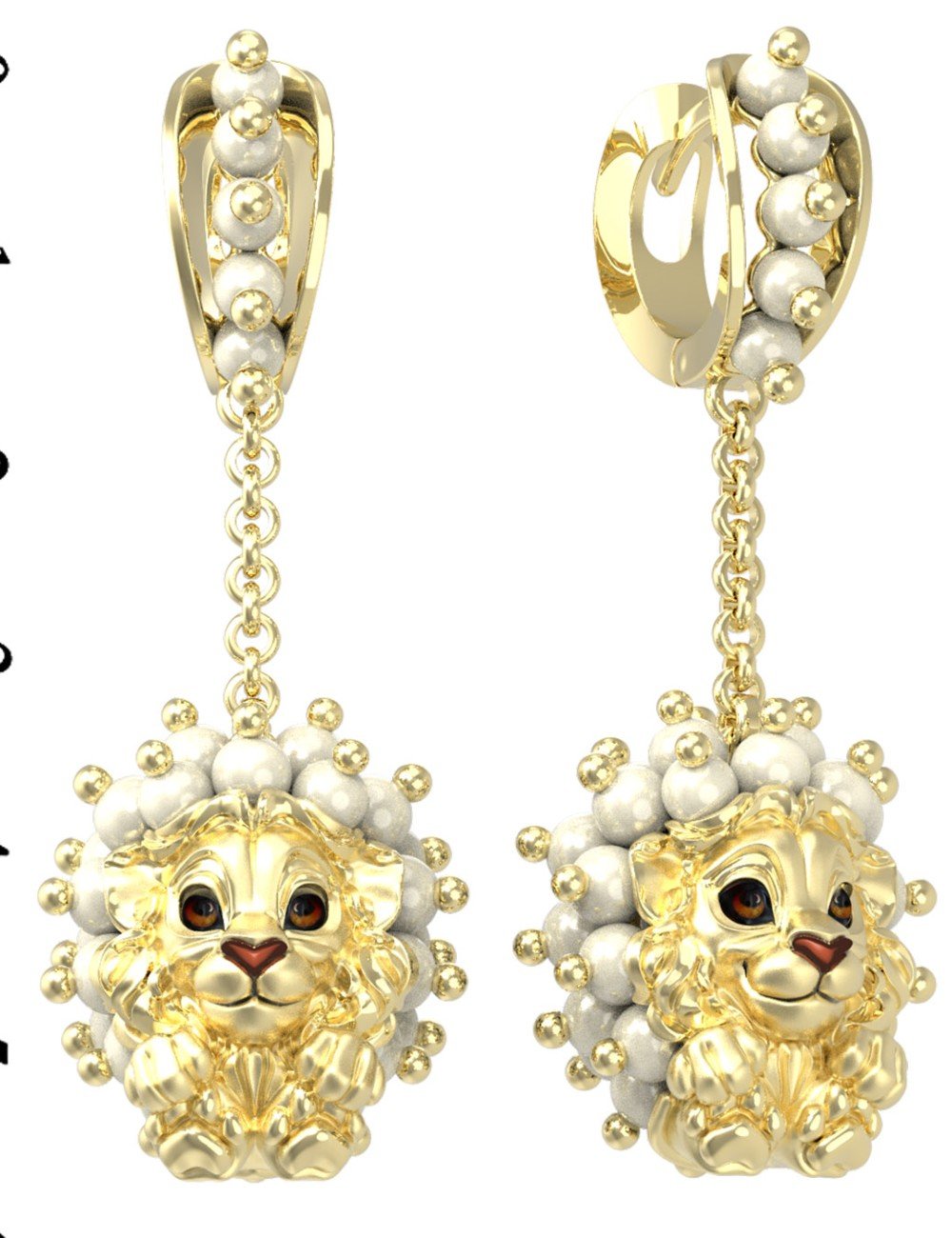 Серьги из лимонного золота c эмалью и жемчугом