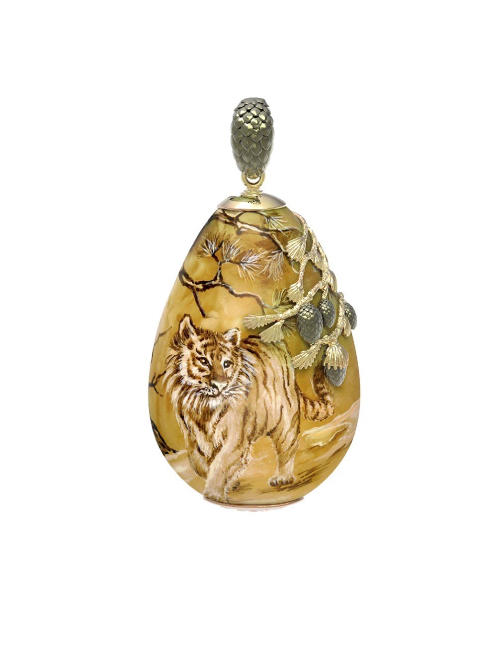 Подвеска из лимонного золота c росписным янтарём