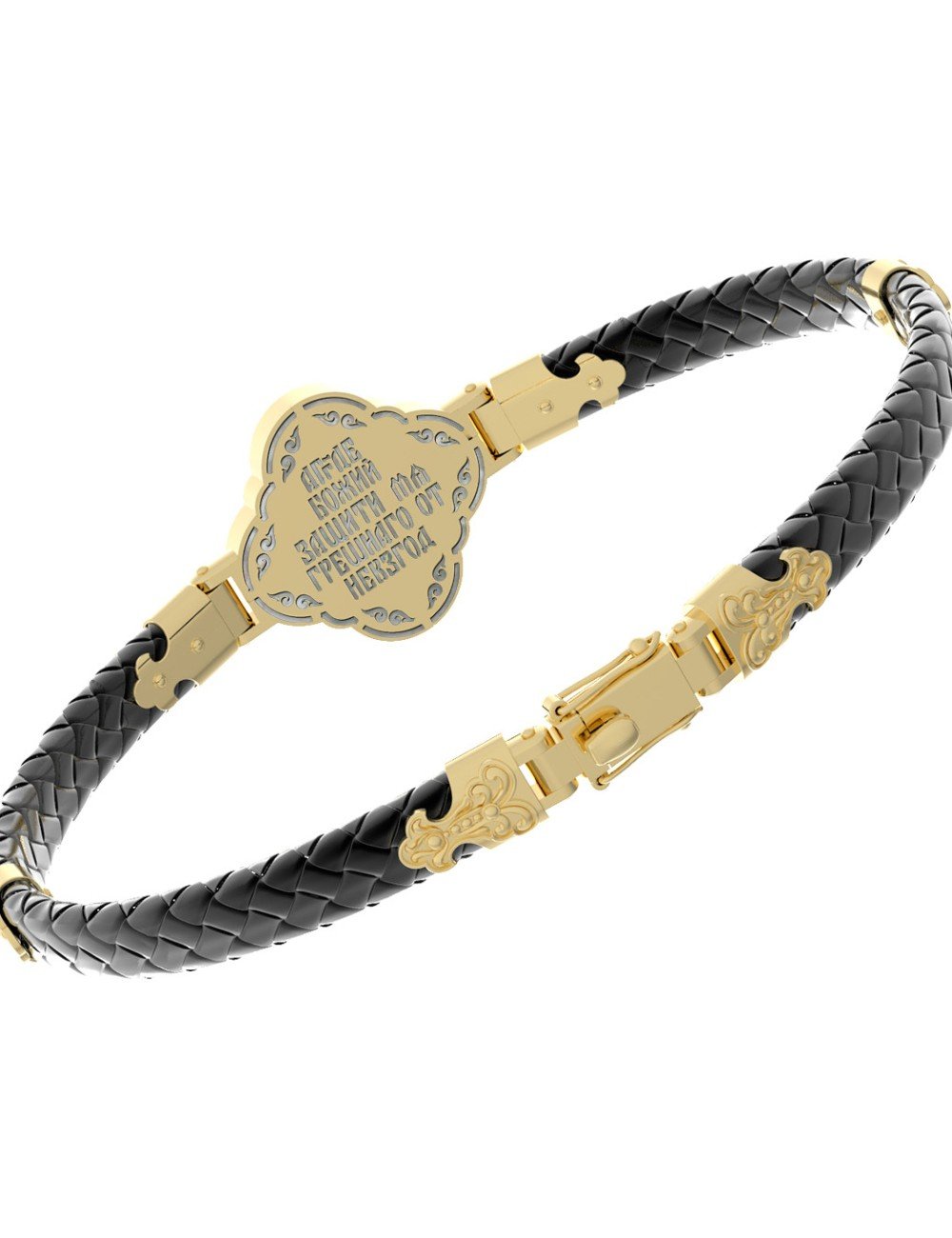 Браслет из лимонного золота c шнурком и перламутром