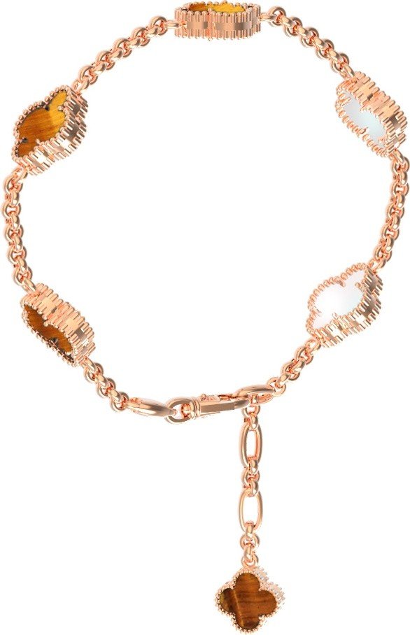 Браслет из золота c тигровым глазом и перламутром