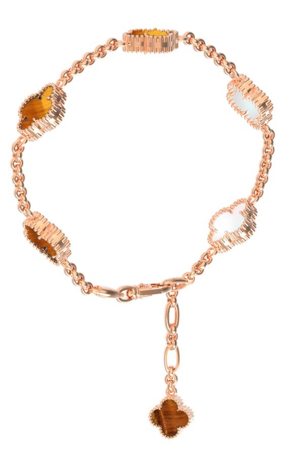 Браслет из золота c тигровым глазом и перламутром