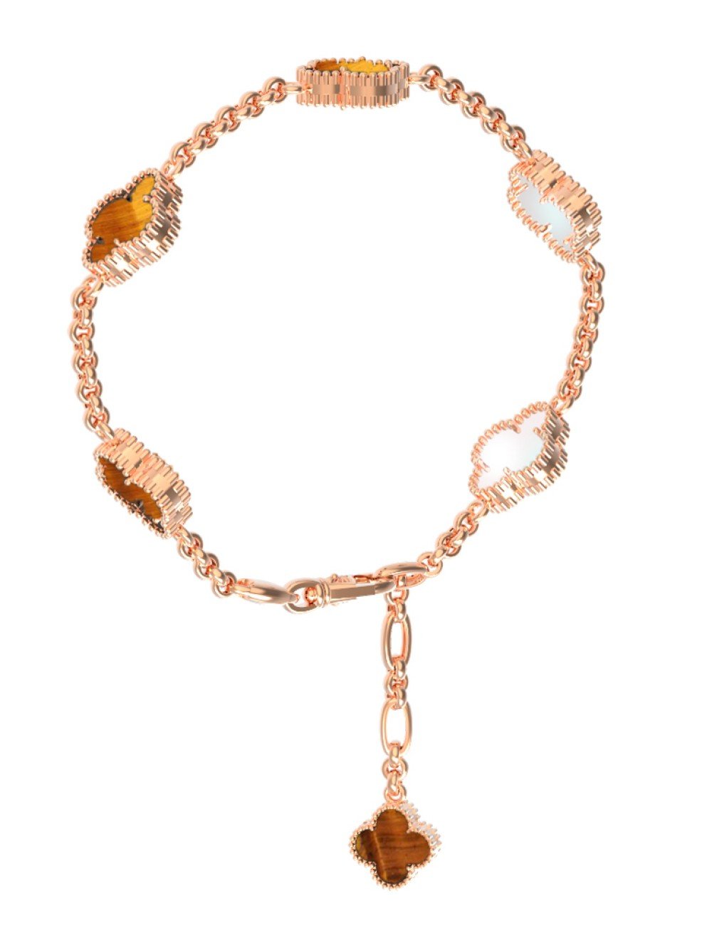 Браслет из золота c тигровым глазом и перламутром