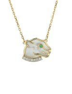 Колье из лимонного золота c бриллиантами, изумрудом и перламутром