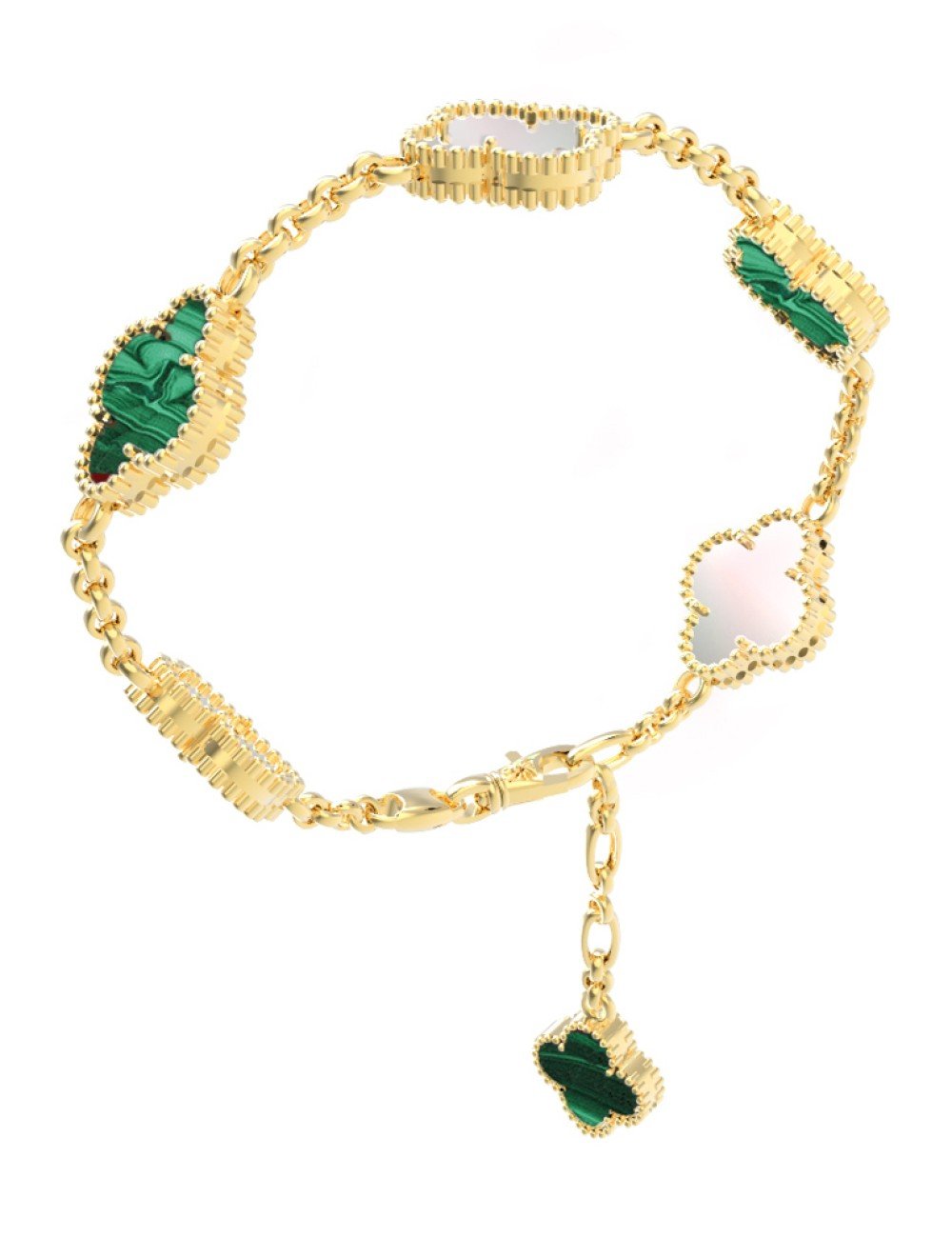 Браслет из лимонного золота c малахитом и перламутром
