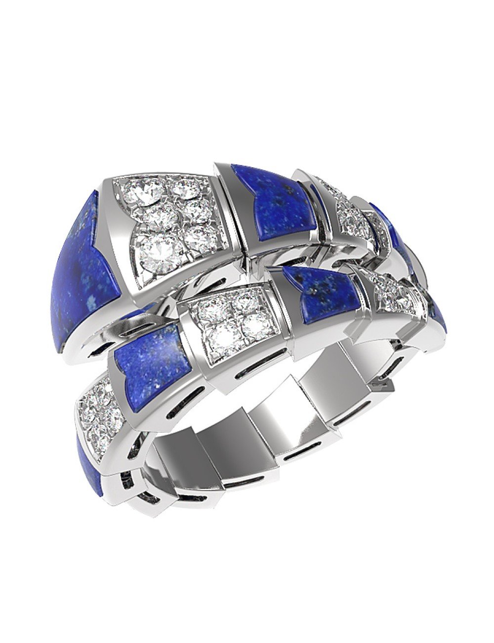 Кольцо из белого золота c бриллиантами и лазуритом