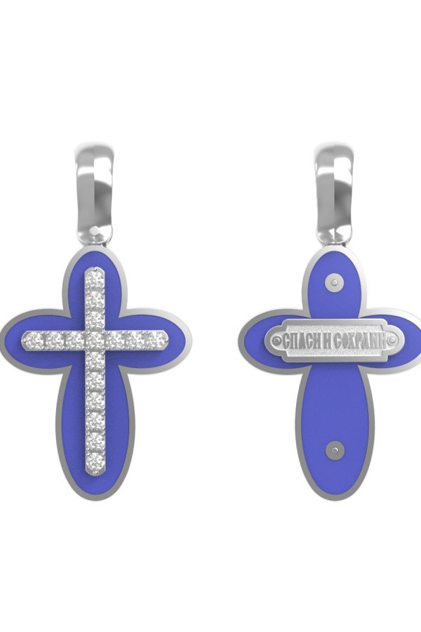 Крест из белого золота c эмалью и бриллиантами