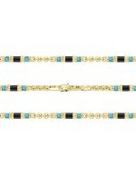 Цепь из лимонного золота c бирюзой и ониксом