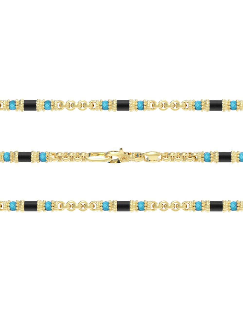 Цепь из лимонного золота c бирюзой и ониксом