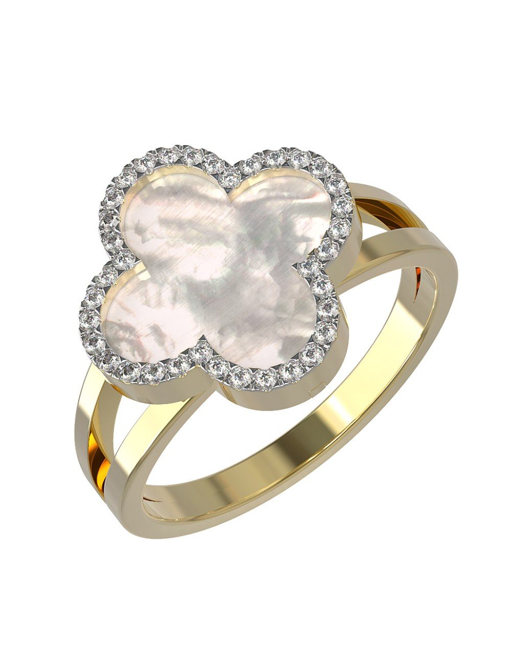 Кольцо из лимонного золота c бриллиантами и перламутром