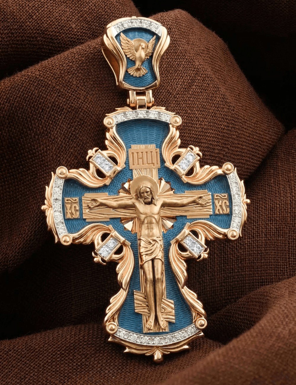 Крест из золота c эмалью и бриллиантами