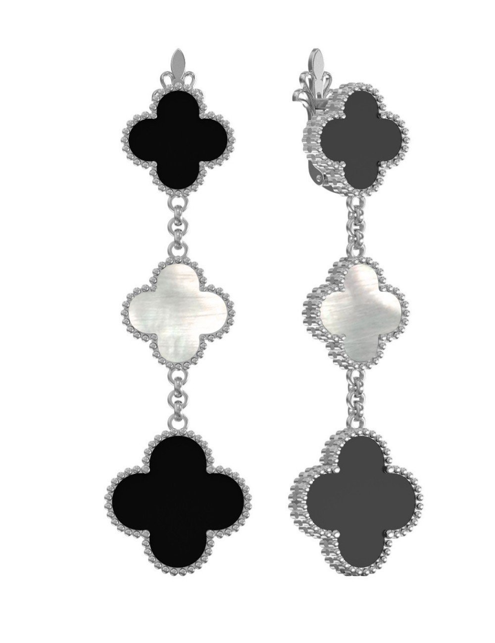 Серьги из белого золота c ониксом и перламутром