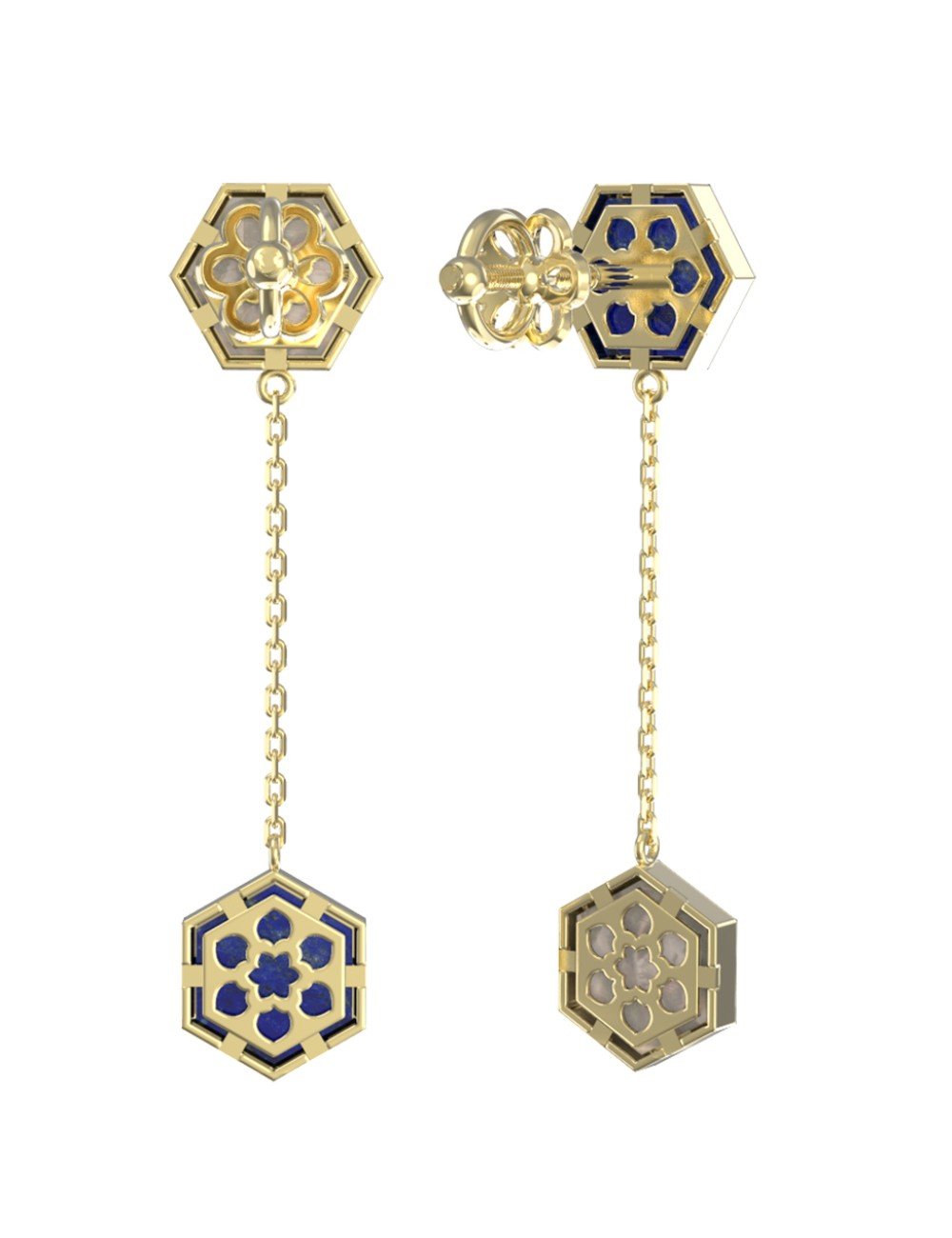 Серьги из лимонного золота c лазуритом и перламутром