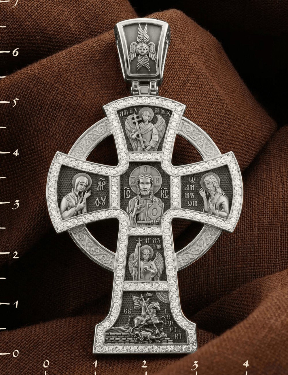 Крест из белого золота c эмалью и бриллиантами