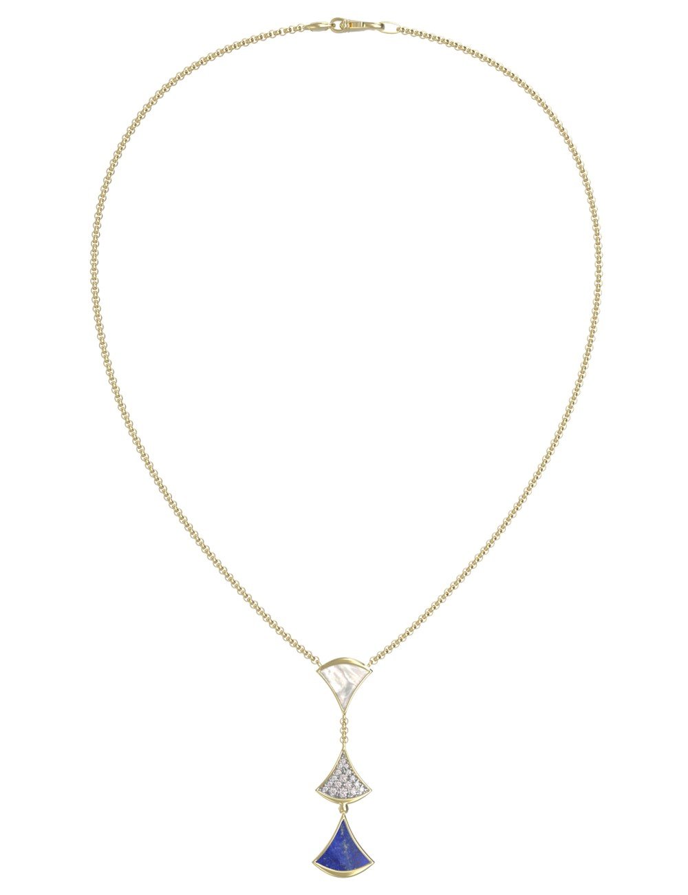 Колье из лимонного золота c бриллиантами, лазуритом и перламутром