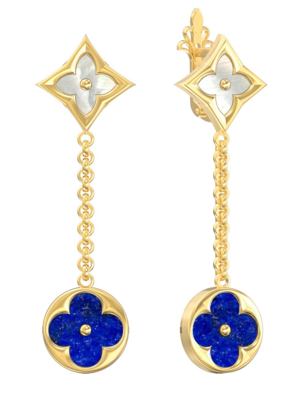 Серьги из лимонного золота c лазуритом и перламутром