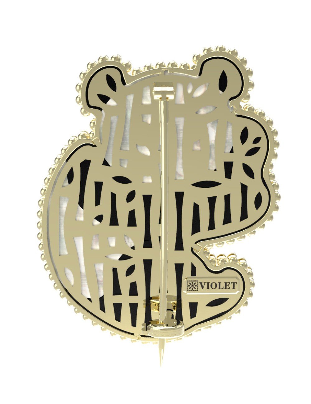 Брошь из лимонного золота c эмалью, ониксом и перламутром