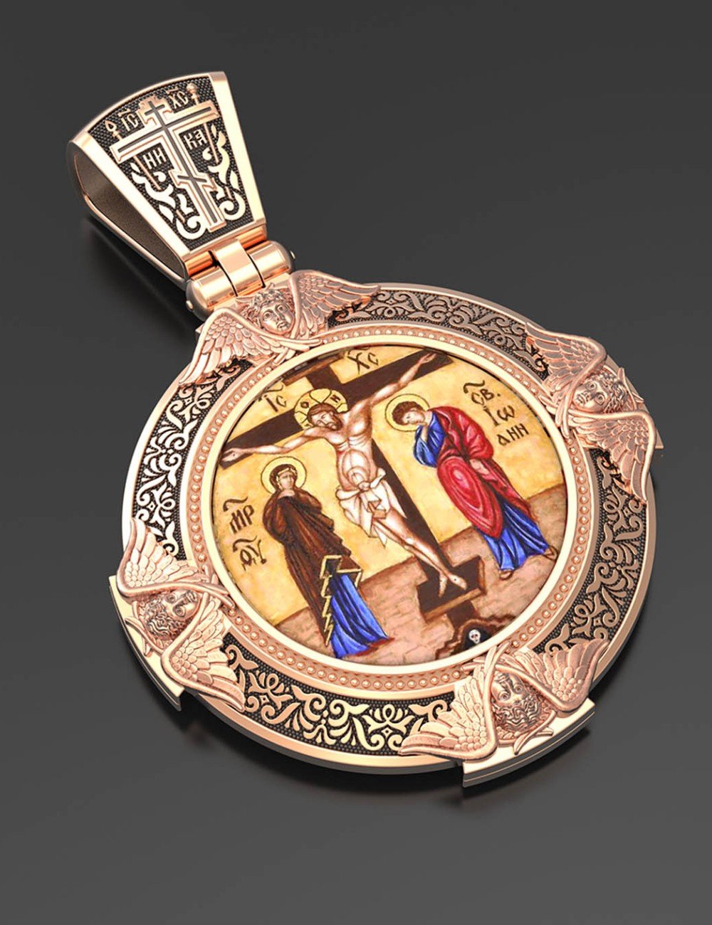 Образок из золота c эмалью и иконописью