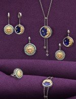 Серьги из белого золота c бирюзой и лазуритом