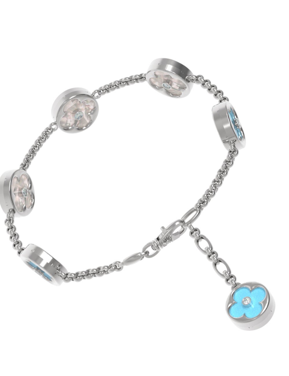 Браслет из белого золота c бриллиантами, бирюзой и перламутром