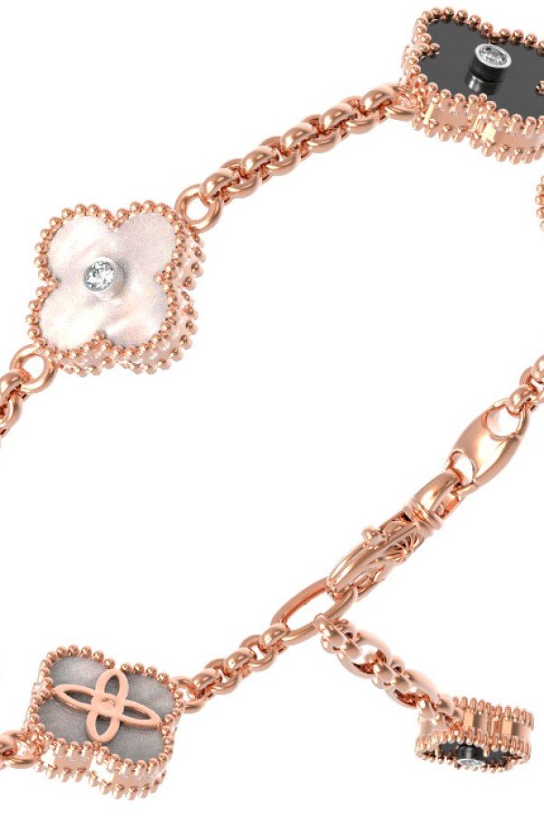 Браслет из золота c бриллиантами, ониксом и перламутром