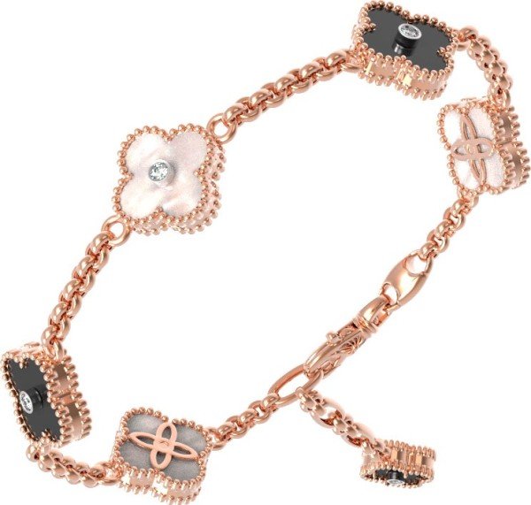 Браслет из золота c бриллиантами, ониксом и перламутром