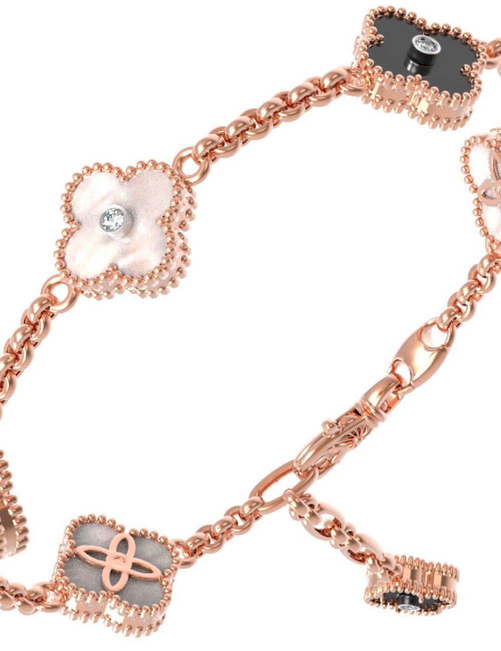 Браслет из золота c бриллиантами, ониксом и перламутром