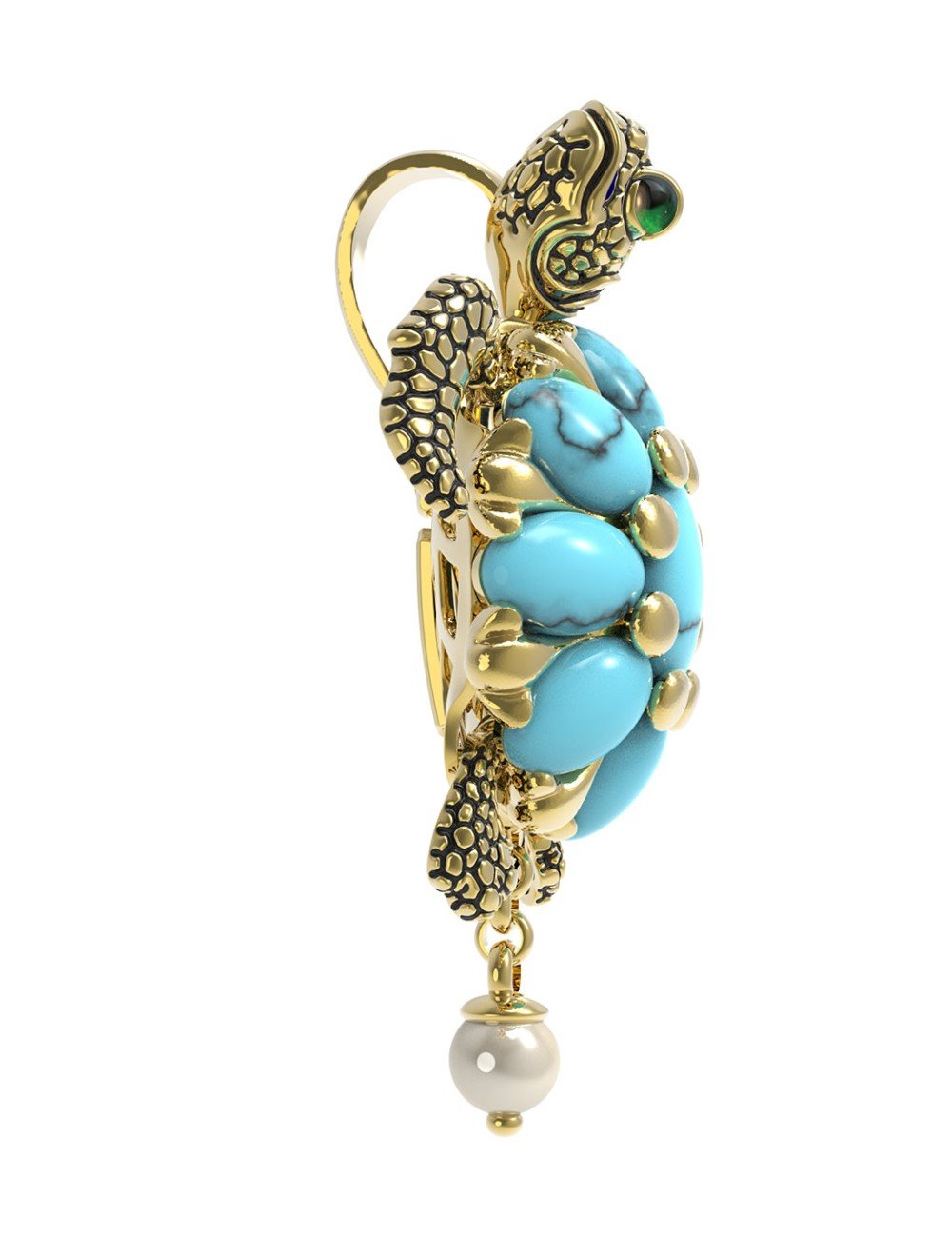 Подвеска из лимонного золота c эмалью, жемчугом и бирюзой