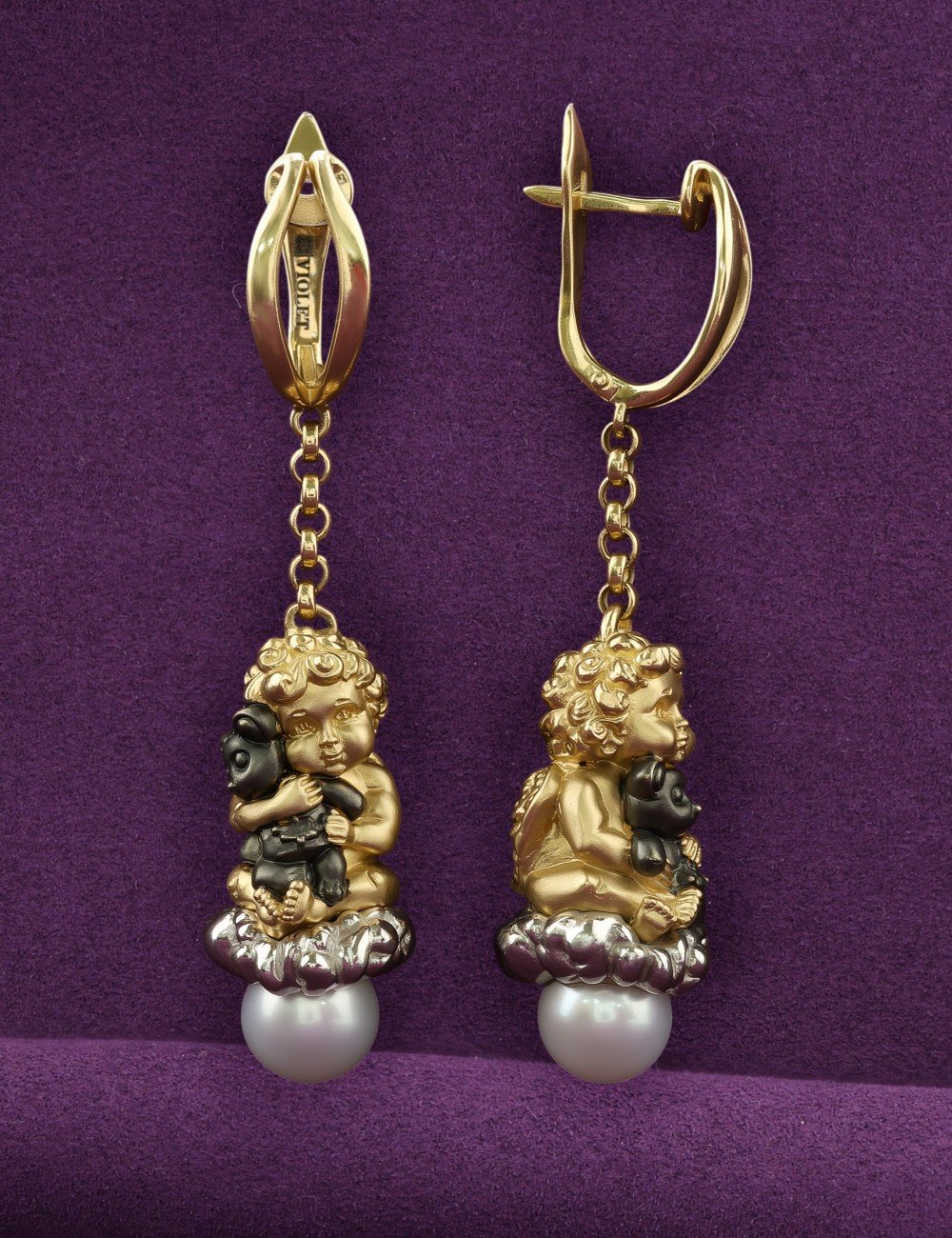 Серьги из лимонного золота c жемчугом